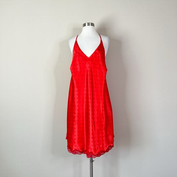 Cacique | Y2K Vintage Polka Dot Lace Hem Orange Red Satin Plus Size Night Gown - Picture 2 of 9